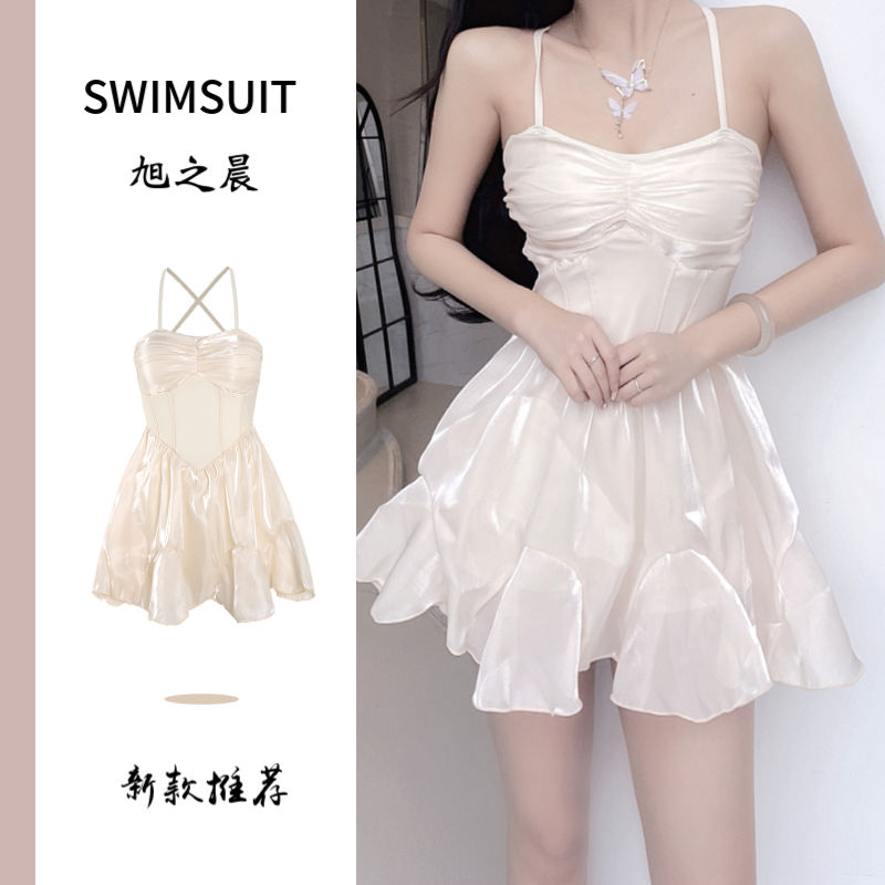 2023 New Hot Style Fairy Girl Small Breast One-piece Swimsuit Women's Summer Belly Covering Sexy Suspender Skirt Swimsuit for Hot Spring Bathing