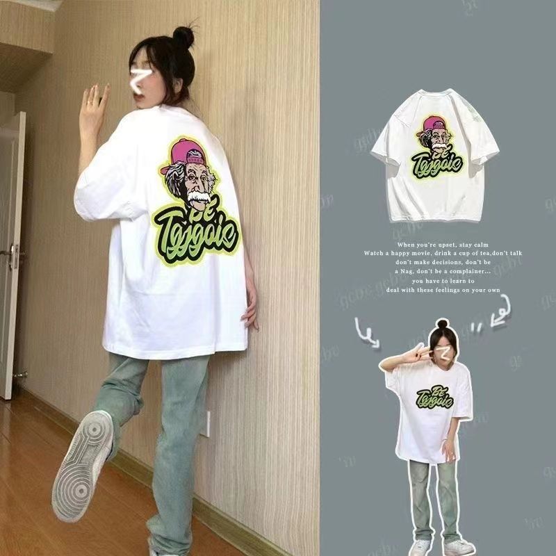 100%純棉白色丅恤短袖女夏新款寬鬆百搭高街小眾設計感ins上衣潮