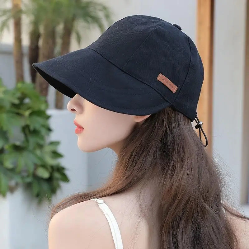 Zhao Lusi same style fisherman hat women's  spring and summer sun protection anti-UV sun hat plain black sun hat