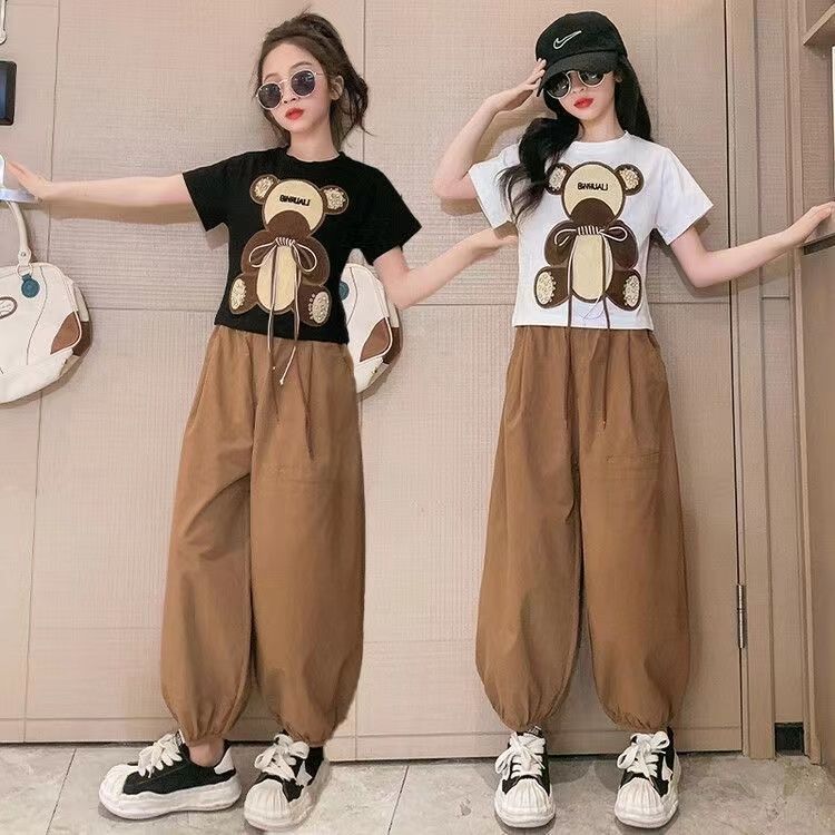 女童夏裝套裝網紅炸街2023新款洋氣時髦兒童裝夏季短袖運動兩件套