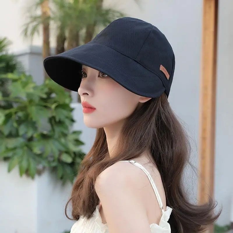 Zhao Lusi same style fisherman hat women's  spring and summer sun protection anti-UV sun hat plain black sun hat