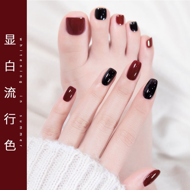 腳指甲油夏天防水免烤持久鎖色顯白網紅時尚潮色櫻桃酒紅跳色美甲