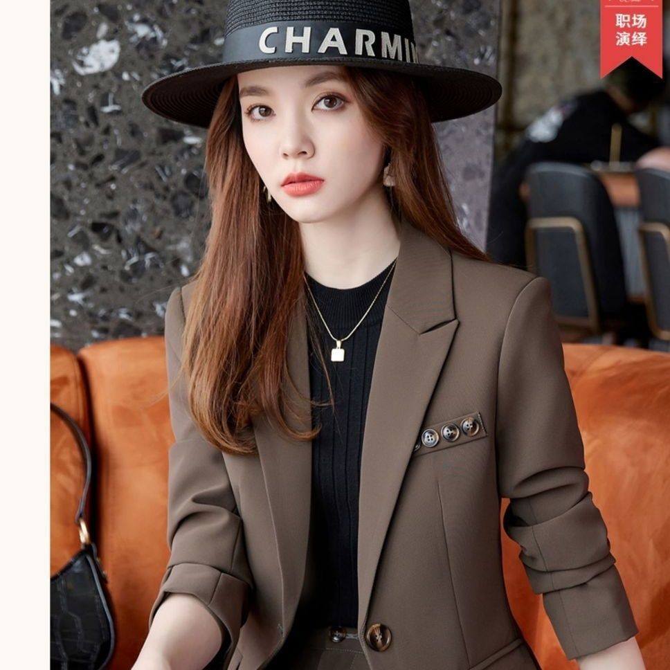 Women's Brown  Spring and Autumn New Style Small Suit Fashion Temperament High-end Professional Suit Women's High-end Suit