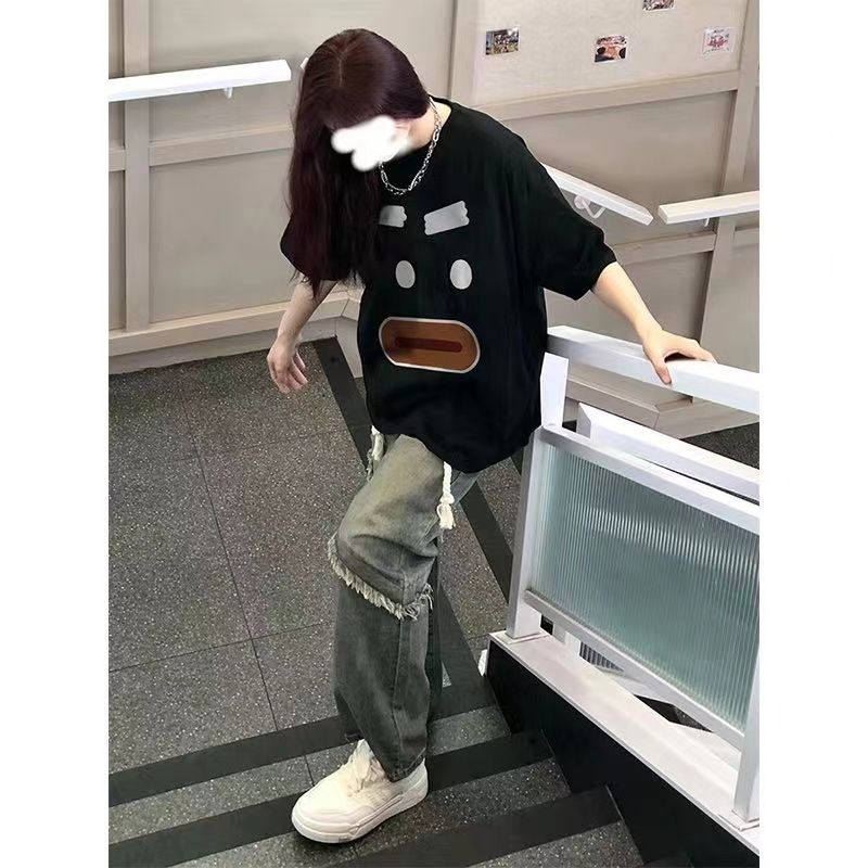100%純棉2023夏季新款國潮牌短袖t恤女ins韓版休閒寬鬆半袖上衣服