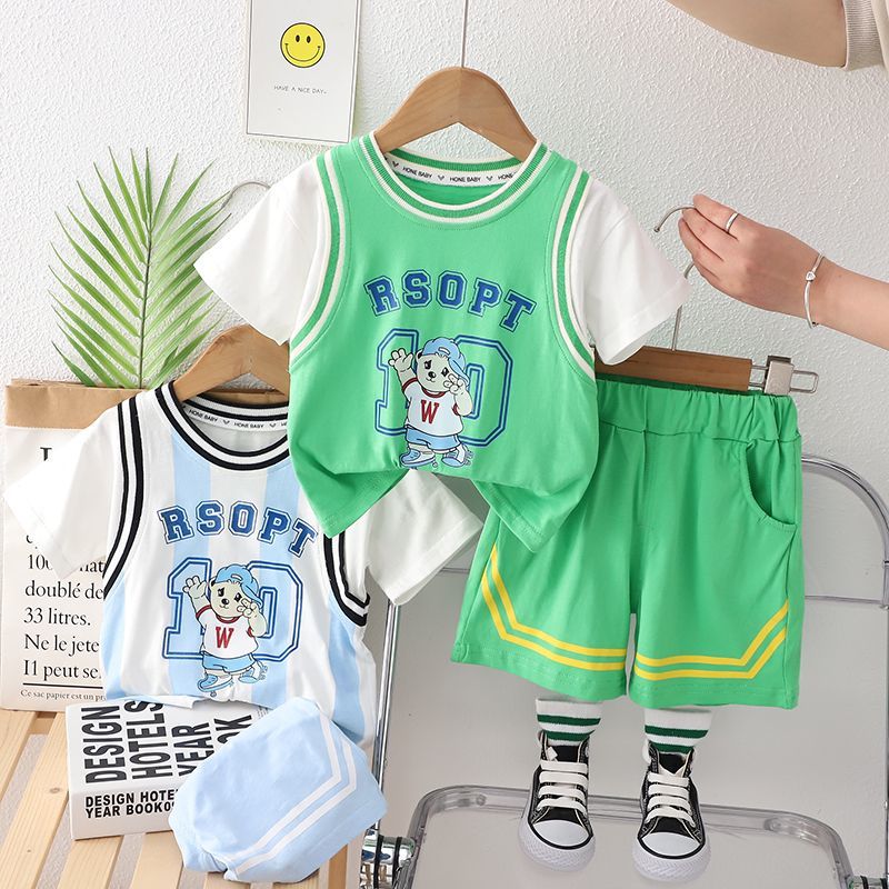 男童运动套装夏装洋气潮宝宝夏季短袖篮球服两件套婴儿小童衣服潮