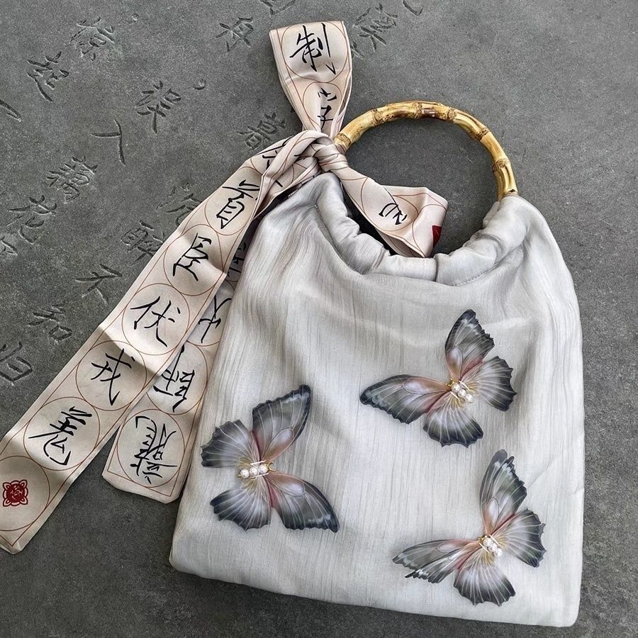 {夢蝶}包包新中式包包女旗袍包包國風包竹節包手提IPAD髮帶漢服包