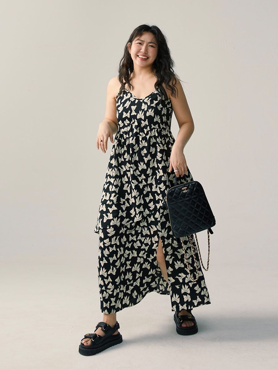 大碼女裝微胖mm開叉碎花吊帶連衣裙春季長款大碼2023新款仙女裙裝