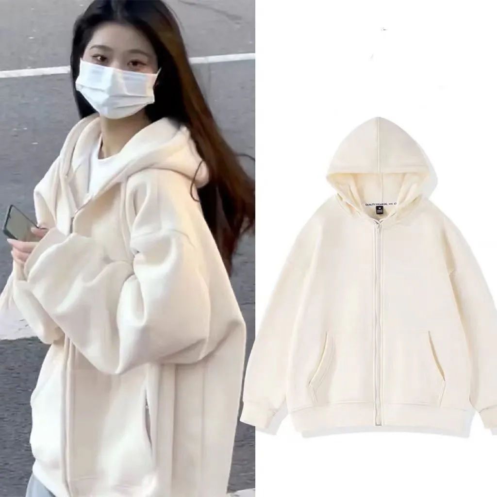 Korean style oversize loose hooded sweater women's 2023 spring and autumn new small zipper cardigan jacket