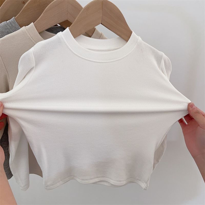 Chenma children's clothing  spring and autumn models for boys and girls pure cotton long-sleeved tops baby solid color bottoming shirts fashionable T-shirts