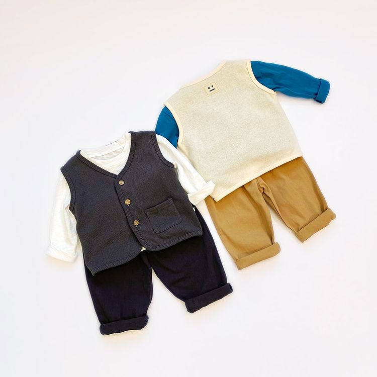 Korean version of children's vest knitted vest 2023 new spring and autumn baby vest vest for men and women foreign style solid color top