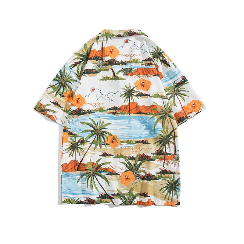 夏季休闲夏威夷风古巴领衬衫男海边沙滩度假衬衣学生短袖潮流上衣