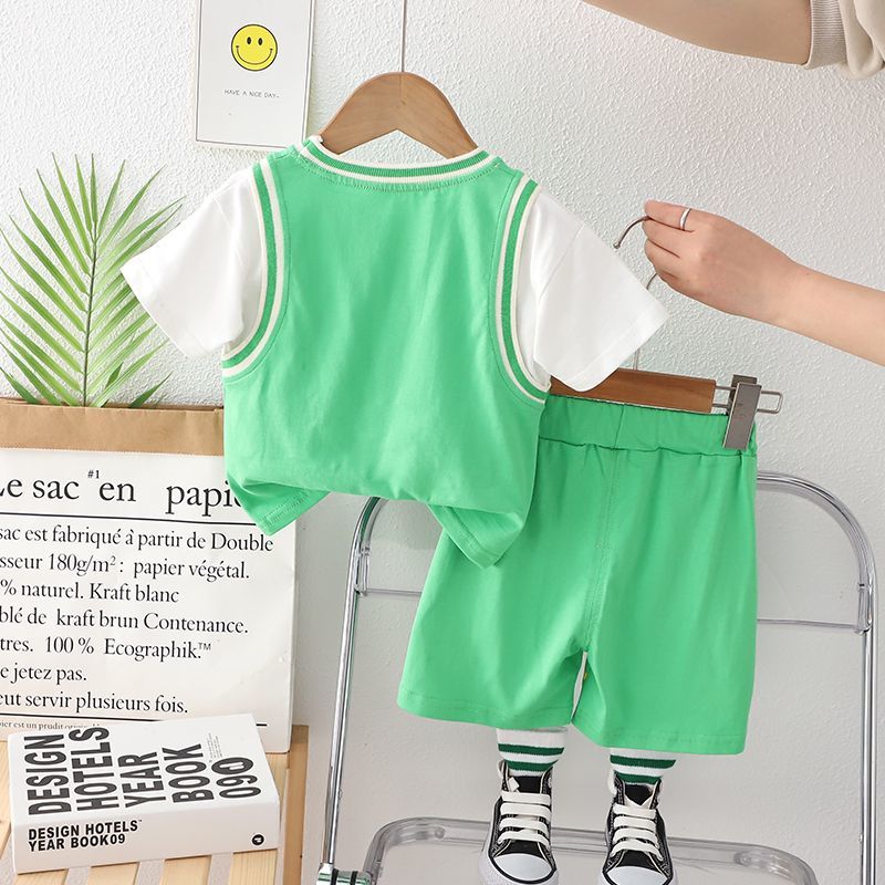 男童运动套装夏装洋气潮宝宝夏季短袖篮球服两件套婴儿小童衣服潮