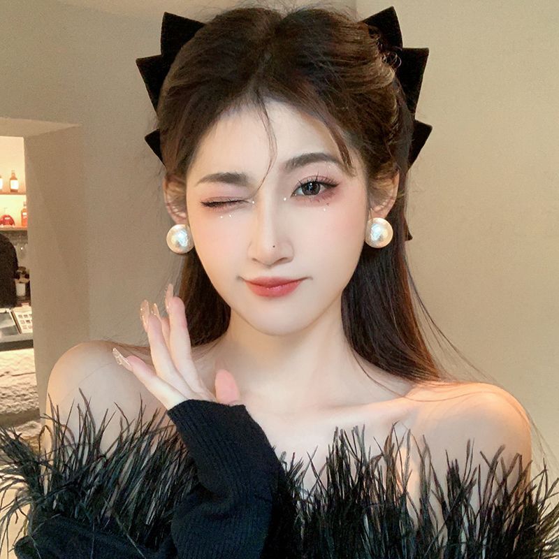 掌柜推薦!Mona同款法式棉花耳環大珍珠耳釘女春2023年銀針耳飾潮
