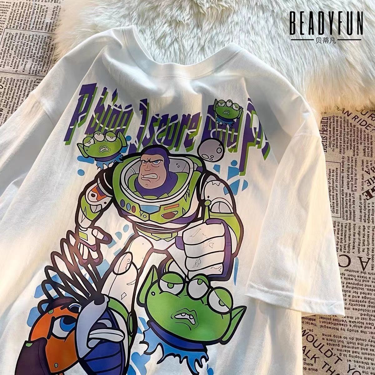 BEADYFUN summer American Buzz Lightyear short-sleeved T-shirt for men and women loose and versatile trendy casual ins couple wear