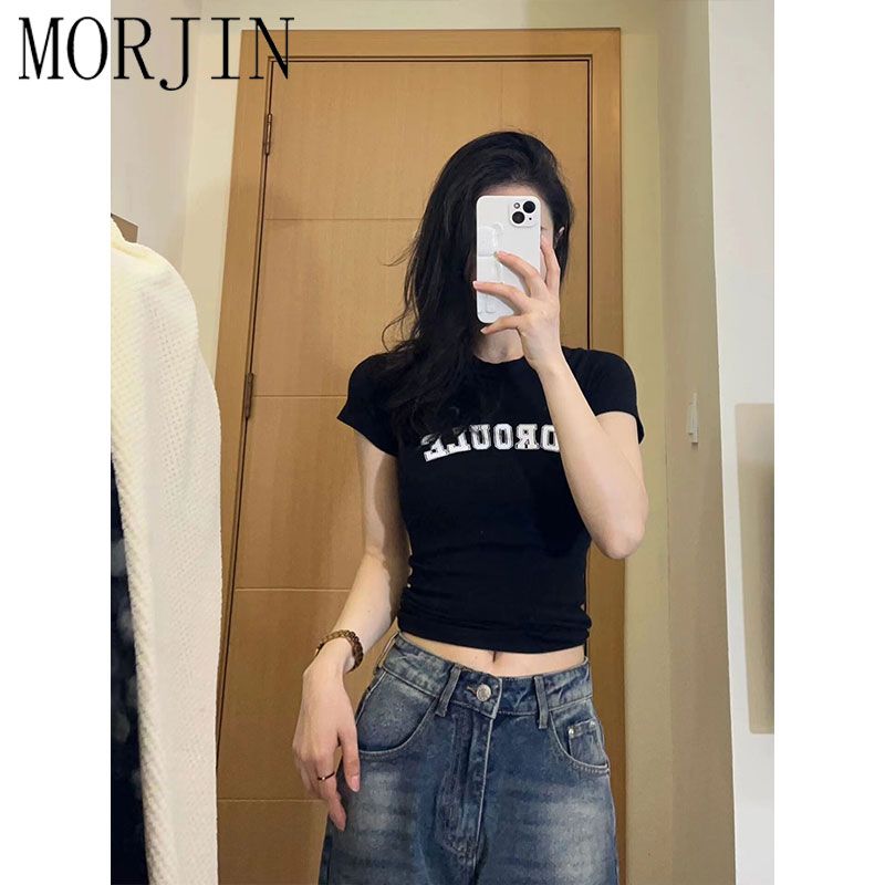 MORJIN American retro short-sleeved t-shirt women's summer 2023 new slim fit hot girl short top