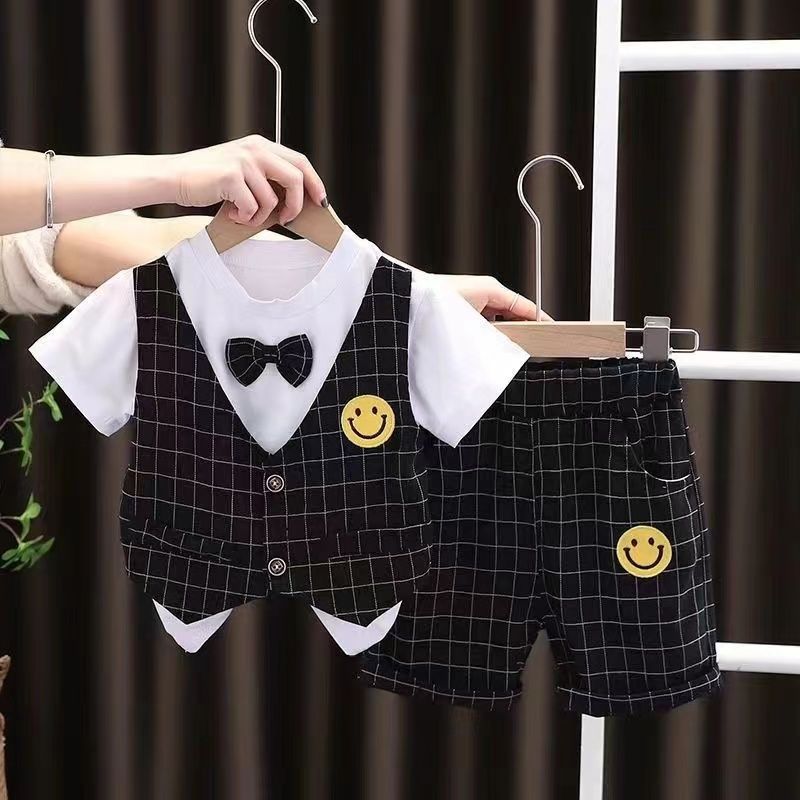 男童夏裝套裝寶寶洋氣短袖西裝時尚兩件套夏天小孩衣服帥氣休閒潮