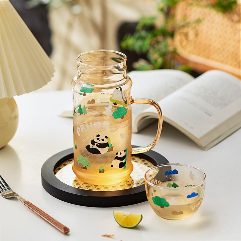 高硼硅耐热玻璃水壶水杯可爱网红熊猫大容量一人饮一壶一杯