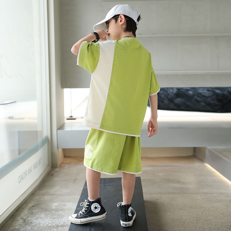 男童夏装套装2023新款中大儿童休闲短袖运动服夏季男孩时髦炸街潮