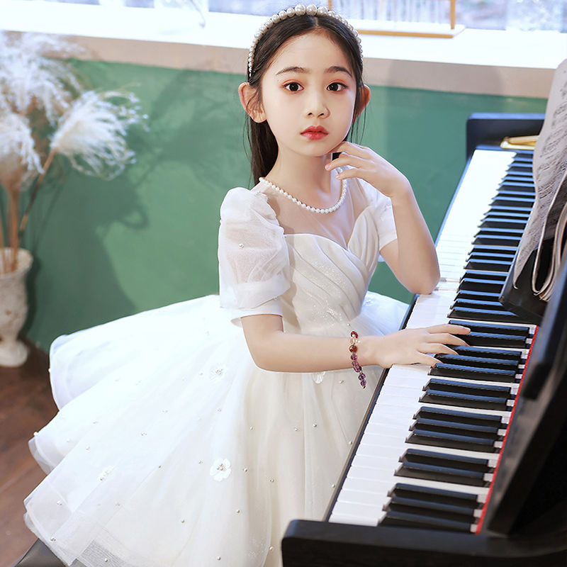 鋼琴演奏禮服女童高端生日公主裙兒童主持人花童婚禮小女孩演出服