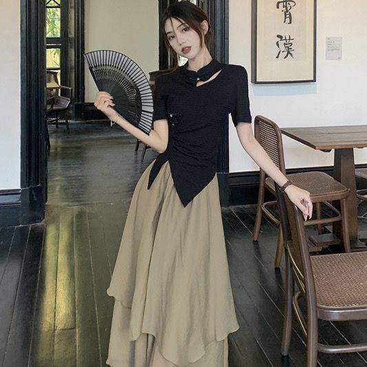 【入画江南】新中式国风设计感提花上衣+高腰半身裙显瘦两件套女