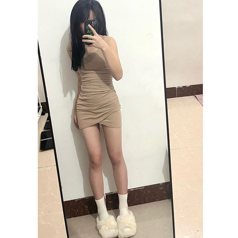  new spring and summer tight-fitting hips and waist sexy pure desire sweet hot girl fried street khaki suspender dress female
