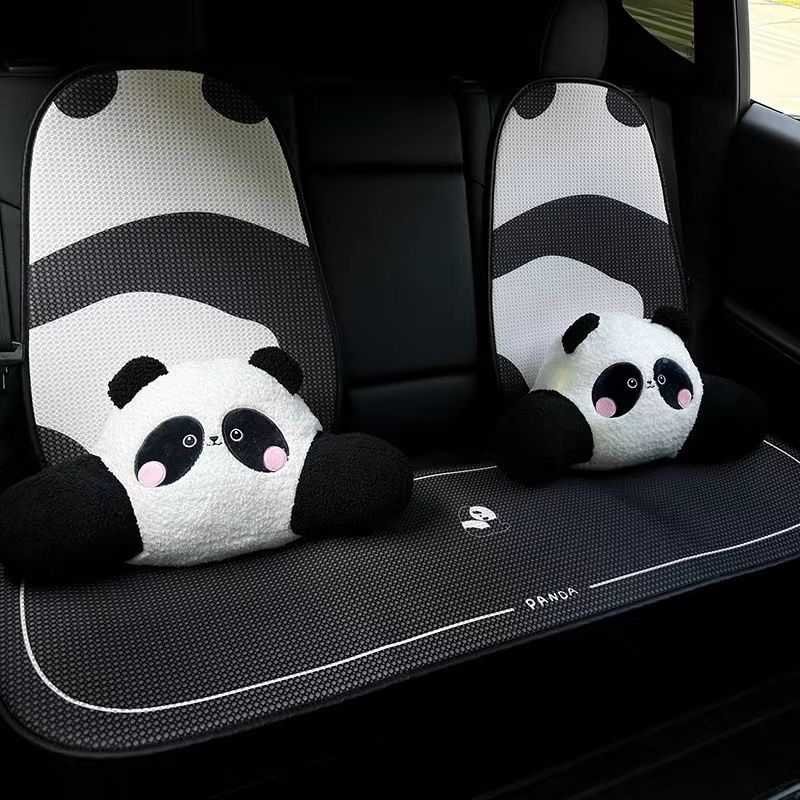 可爱熊猫汽车坐垫四季通用车用夏季凉垫冰丝车载座垫透气垫子靠背