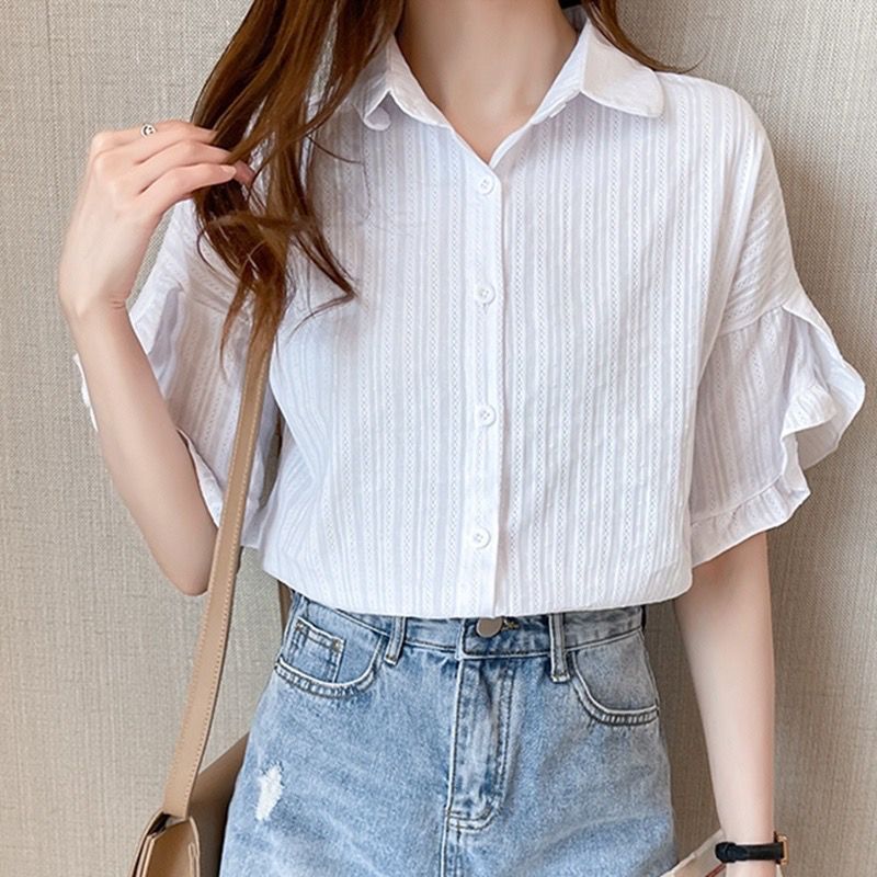Grigio summer style white short-sleeved shirt women's new fashion versatile tops slim shirts