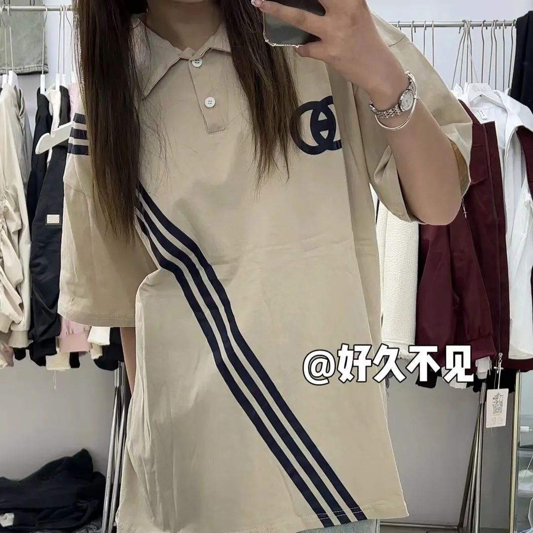  summer new three-bar polo shirt short-sleeved T-shirt women's casual simple couple top half-sleeved