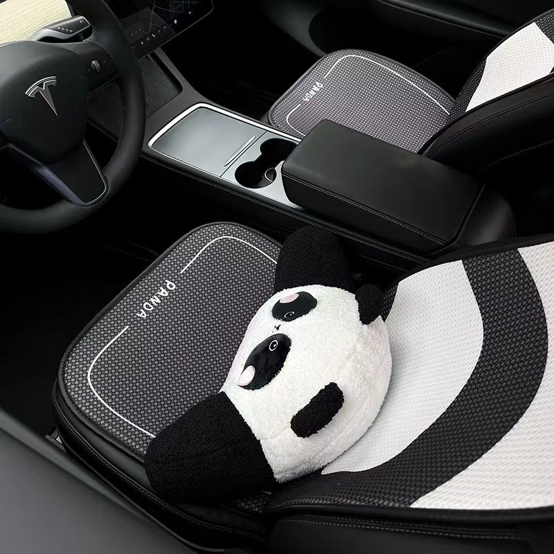 可爱熊猫汽车坐垫四季通用车用夏季凉垫冰丝车载座垫透气垫子靠背