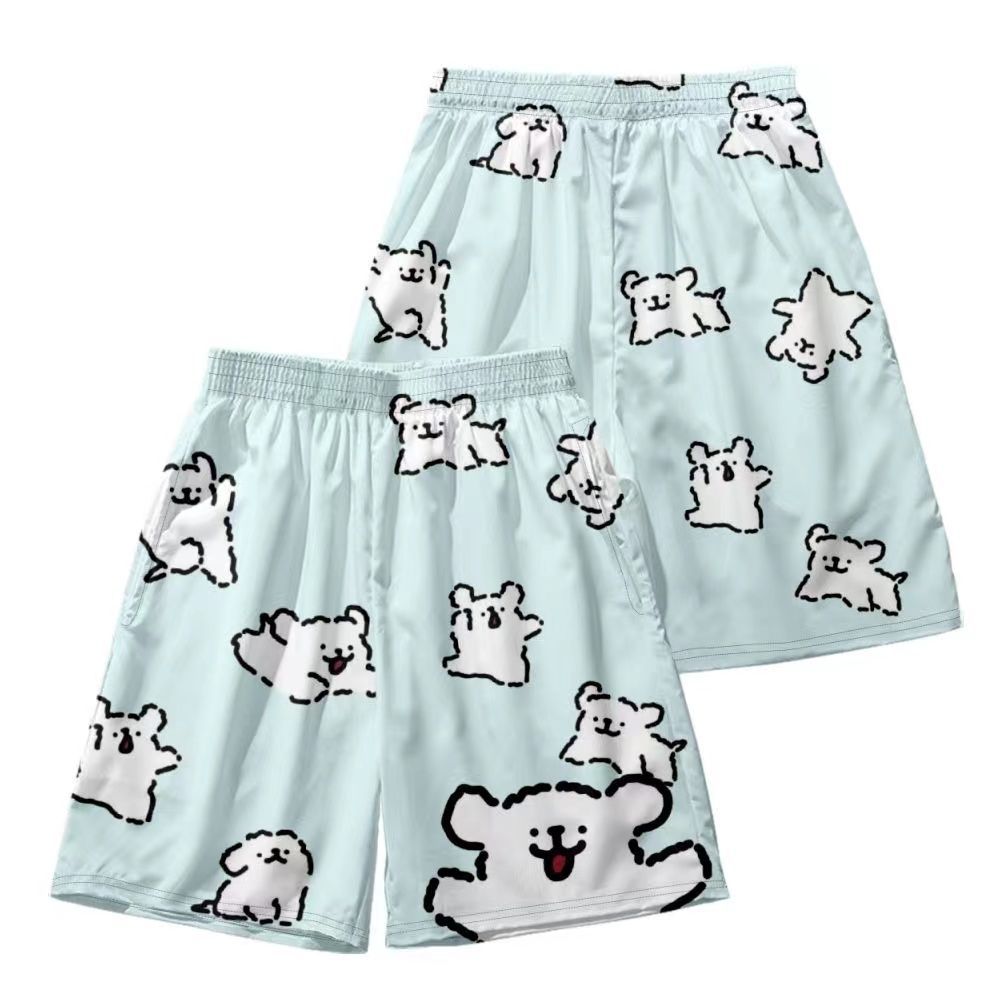 Line puppy Maltese cute expression bag shorts loose men and women couples wear home five-point pants printed tide