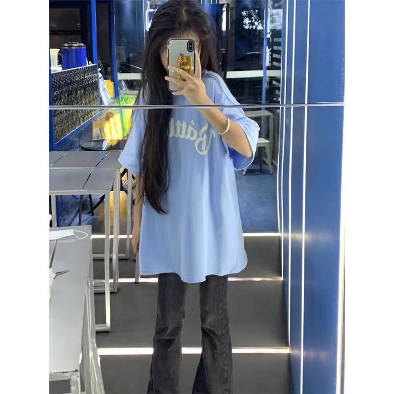 Guochao brand American high street letter short-sleeved t-shirt women  summer loose all-match ins lazy style half-sleeved top