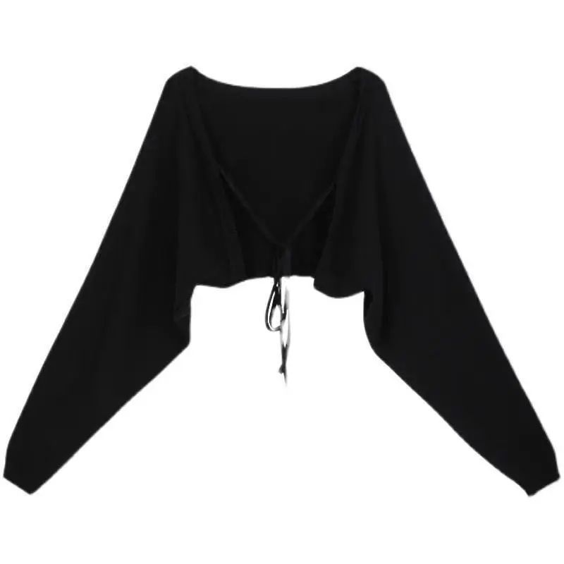 Ice silk sunscreen cardigan women 2023 summer long-sleeved shawl short loose black coat women's tops