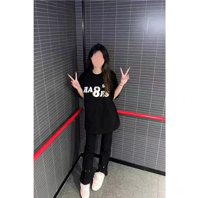 100%純棉短袖T恤女2023夏季新款印花高街國潮牌寬鬆學生半袖上衣