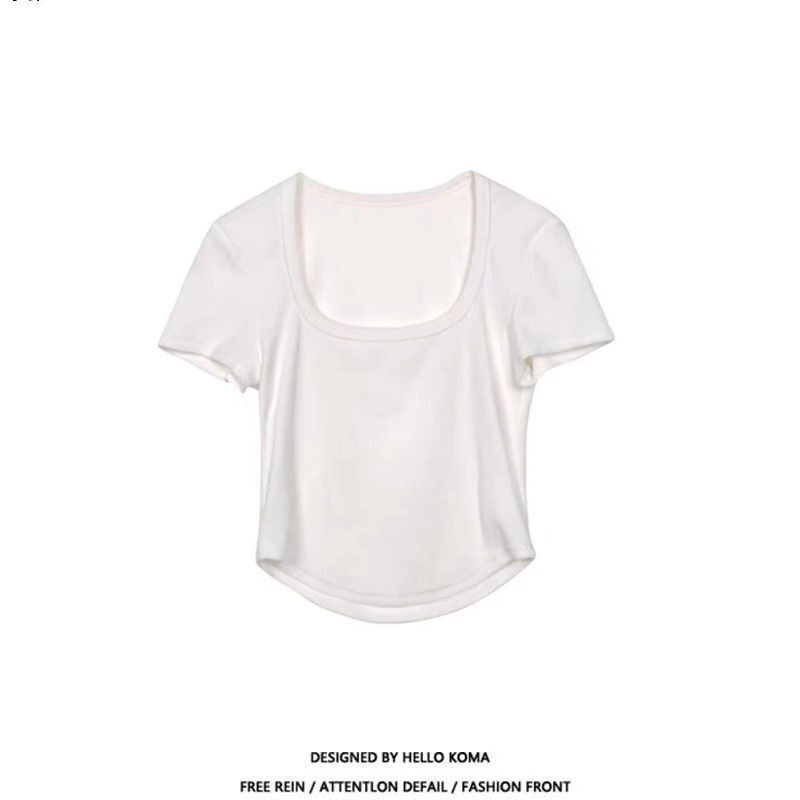 Pure desire style all-match round neck solid color t-shirt women's summer short design sense niche short-sleeved babes crop top trendy