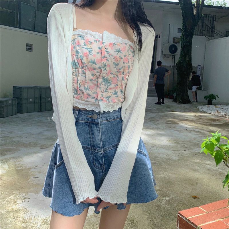Summer new hot girl style white sunscreen all-match cardigan jacket thin section blouse with shawl short air-conditioning shirt