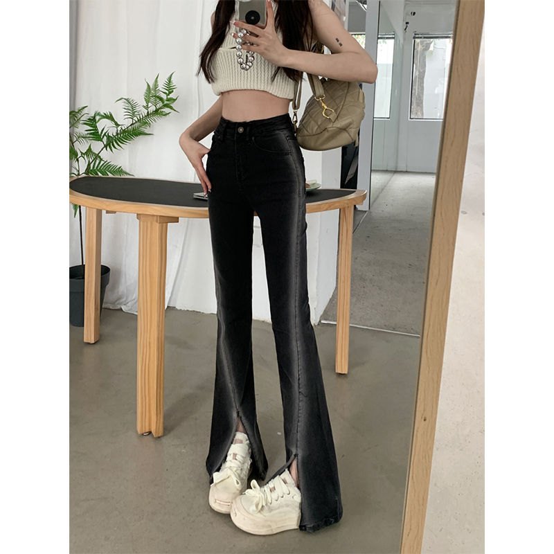 開叉漸變微喇叭牛仔褲女2023春夏季高腰胖mm小眾辣妹大碼顯瘦褲子