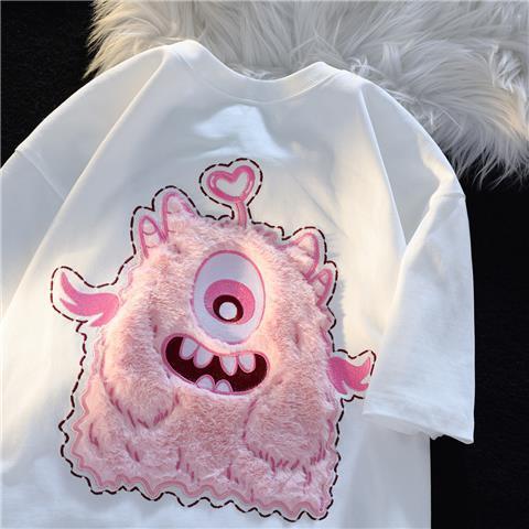 Children's T-shirt girls short-sleeved top summer new pink little monster medium and large children's niche pure cotton trendy T thin section