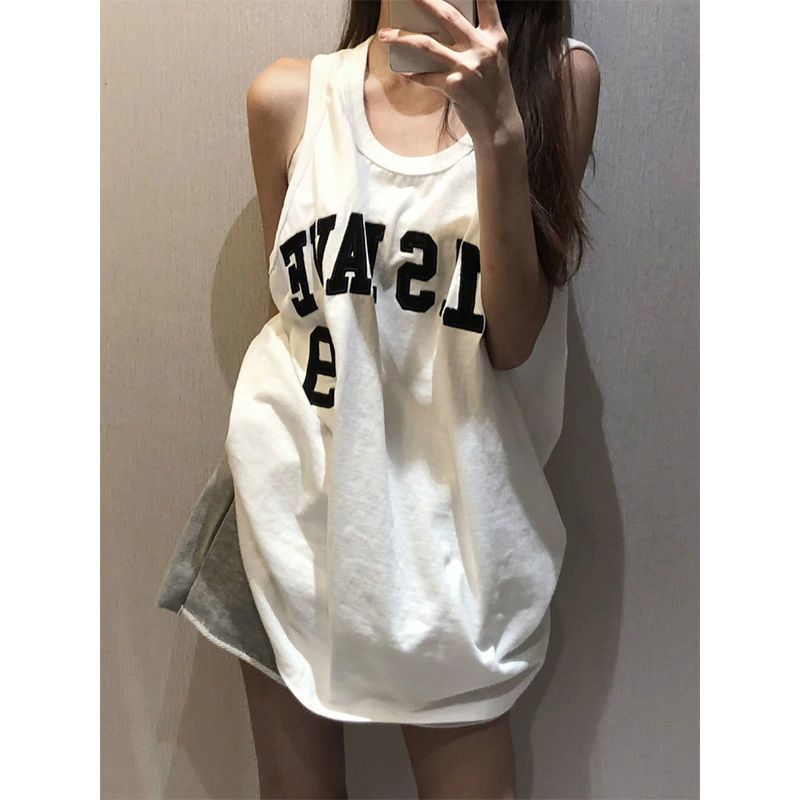 Guochao brand vest women's American hip-hop summer sleeveless sports casual vest women's suspenders loose mid-length tops