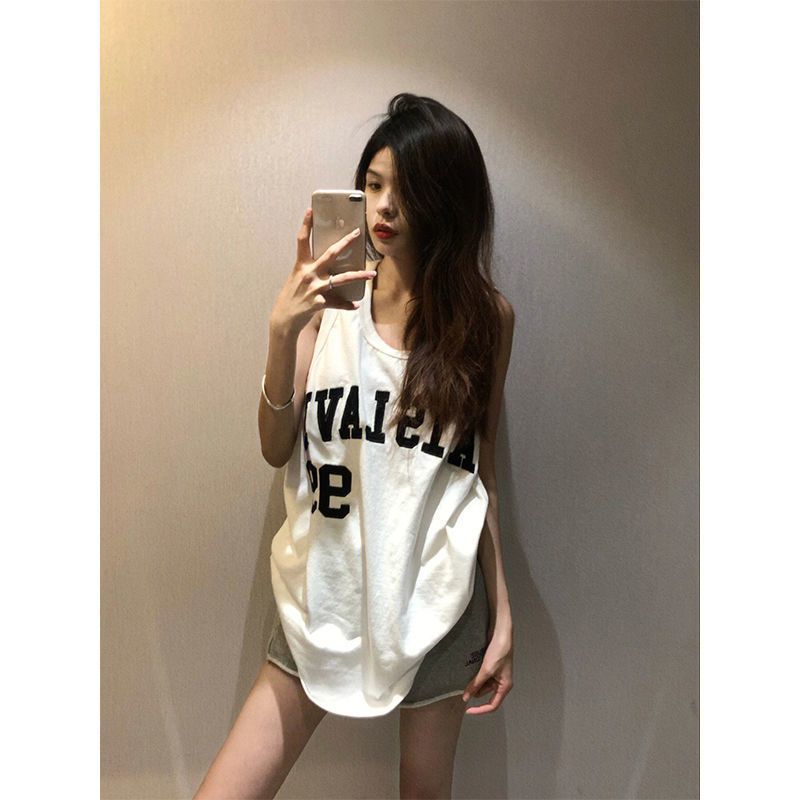 Guochao brand vest women's American hip-hop summer sleeveless sports casual vest women's suspenders loose mid-length tops