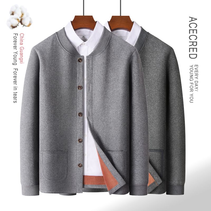 Dad sweater jacket spring and autumn round neck thickened sweater cotton coat middle-aged and elderly men's grandpa cardigan autumn coat