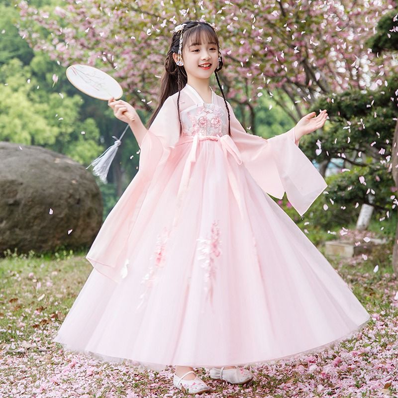 漢服女童夏季2023新款中國風連衣裙兒童古裝超仙小女孩唐裝襦裙夏