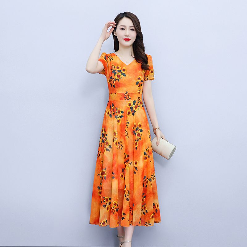 雪紡連衣裙女夏2023新款時尚洋氣高檔氣質名媛遮肉顯瘦大擺沙灘裙