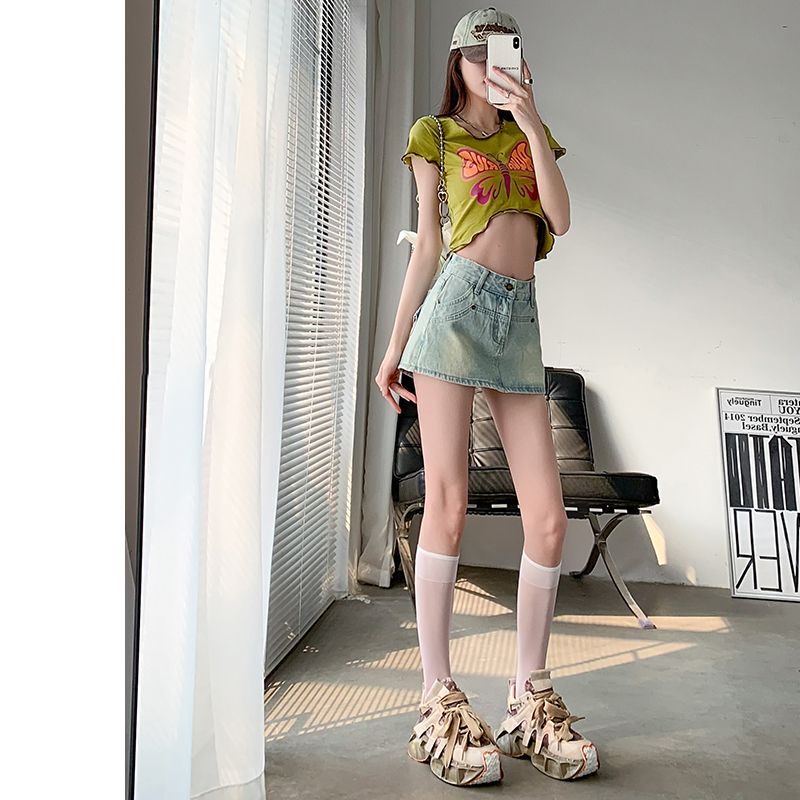 夏季牛仔裙半身裙女2023新款胖mm高腰辣妹裙褲小個子a字包臀短裙