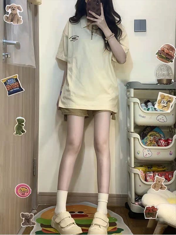 Guochao American retro lapel short-sleeved T-shirt women's summer new loose design sense niche half-sleeved top POLO shirt