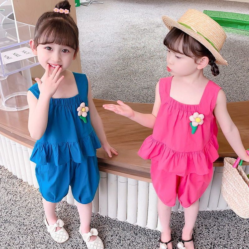 女童夏装套装2023新款韩版薄款儿童无袖背心时髦女宝宝洋气两件套