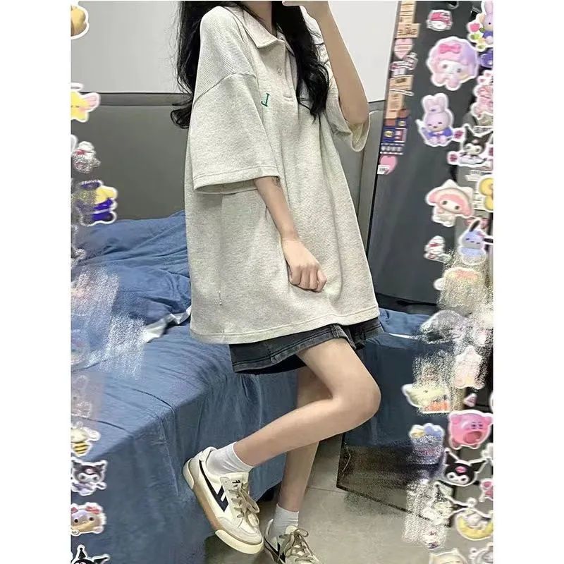 Hong Kong style retro lapel pure desire to show white [polo shirt] short-sleeved T-shirt female college style ins super hot loose hot girl