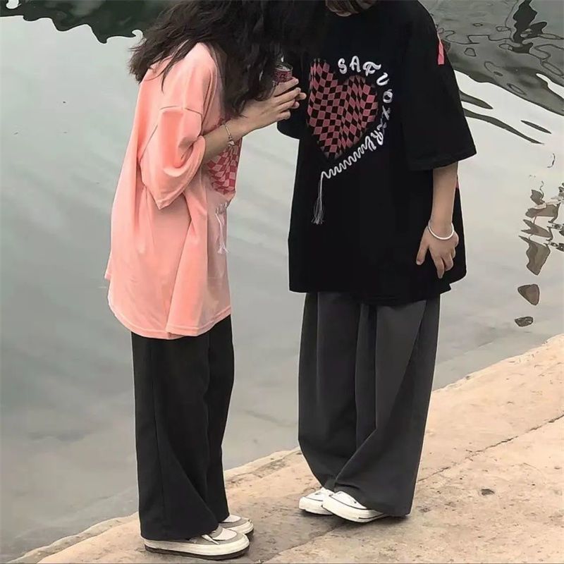 Summer Japanese boudoir suit female students loose love print short-sleeved salt line cover meat net red pure desire trend