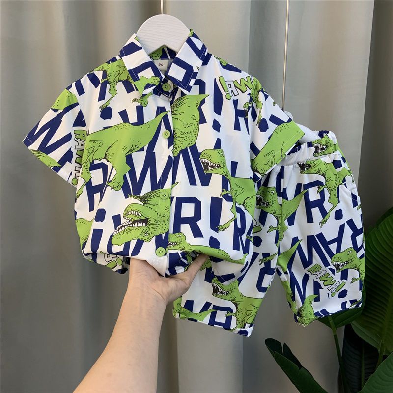 Boys summer shirt suit 2023 new handsome baby clothes summer little boy children short-sleeved two-piece set trendy