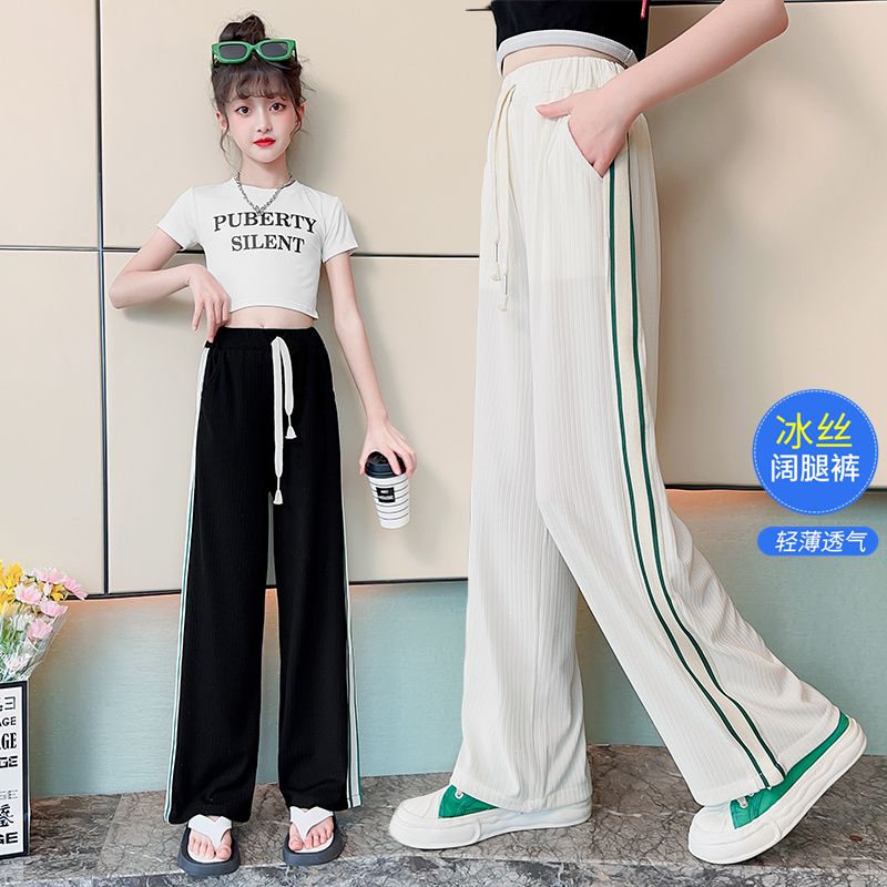 女童褲子秋冬大童寬鬆秋款長褲休閒洋氣秋冬加絨雪尼爾兒童闊腿褲