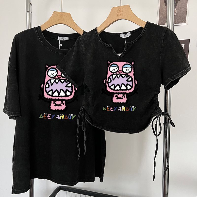 American short-sleeved T-shirt female summer 2023 new student Korean version loose couple outfit short top hot girl ins tide